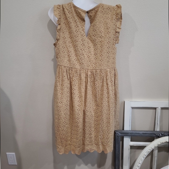 Knox Rose SZ XS‎ Muted Mustard Eyelet Baby Doll Dress w/lining - Picture 3 of 10